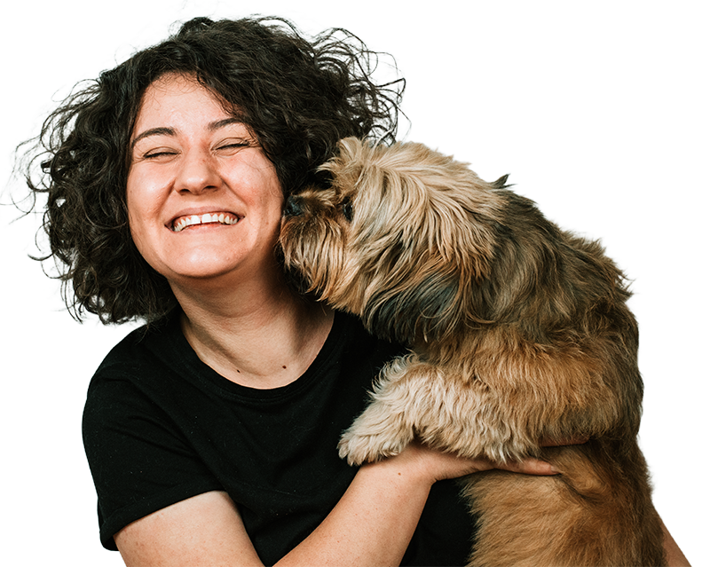 Happy pet owner with dog